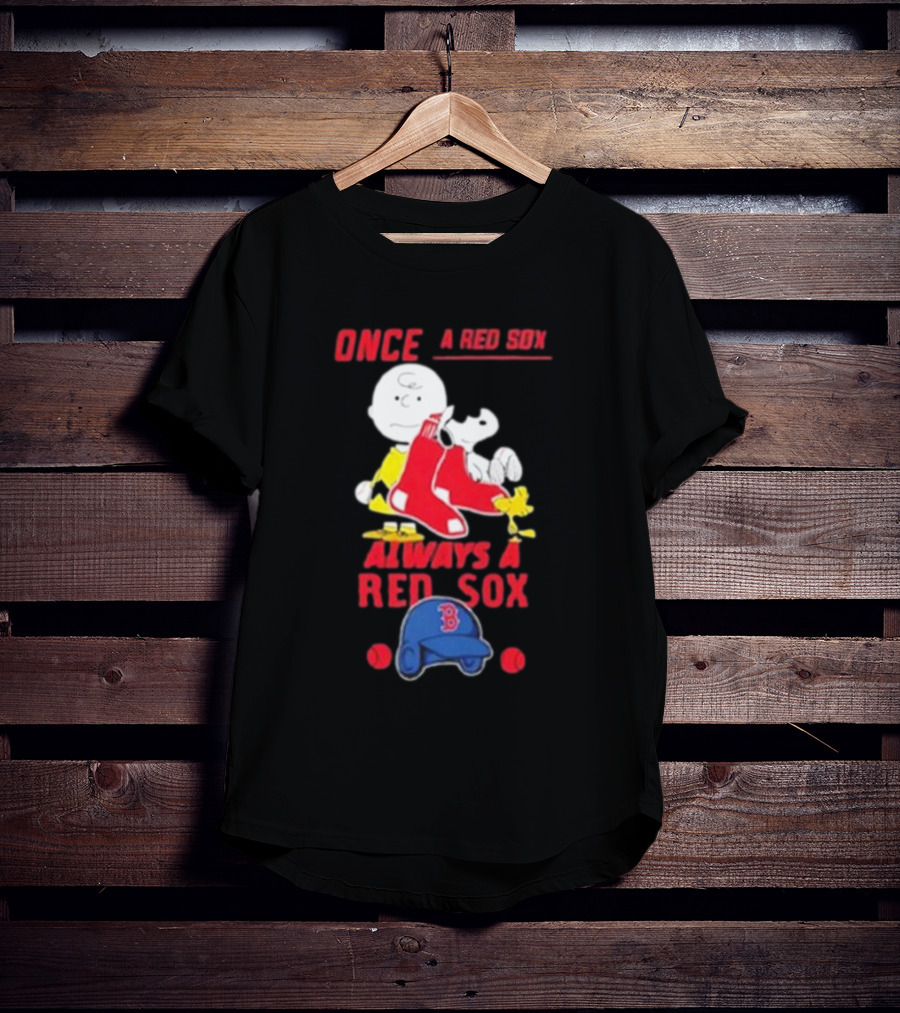 Once A Red Sox Always A Red Sox Charlie Brown Snoopy Woodstock Boston Helmet T-Shirt