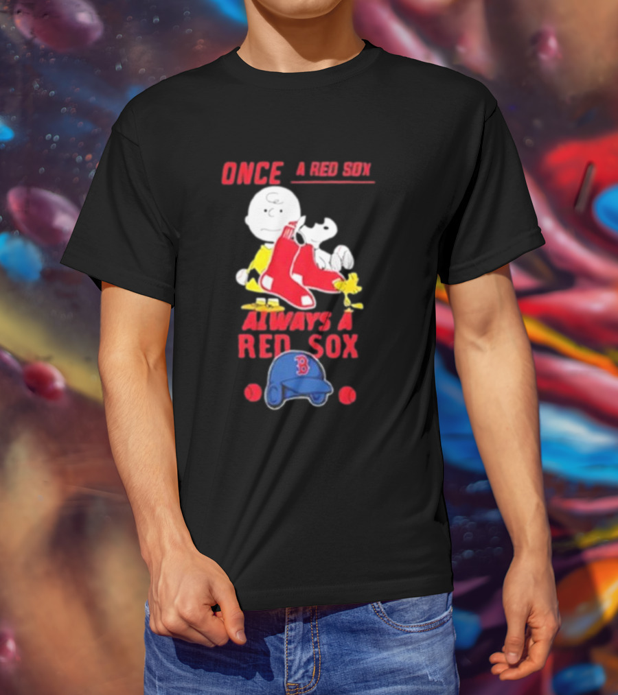 Once A Red Sox Always A Red Sox Charlie Brown Snoopy Woodstock Boston Helmet T-Shirt