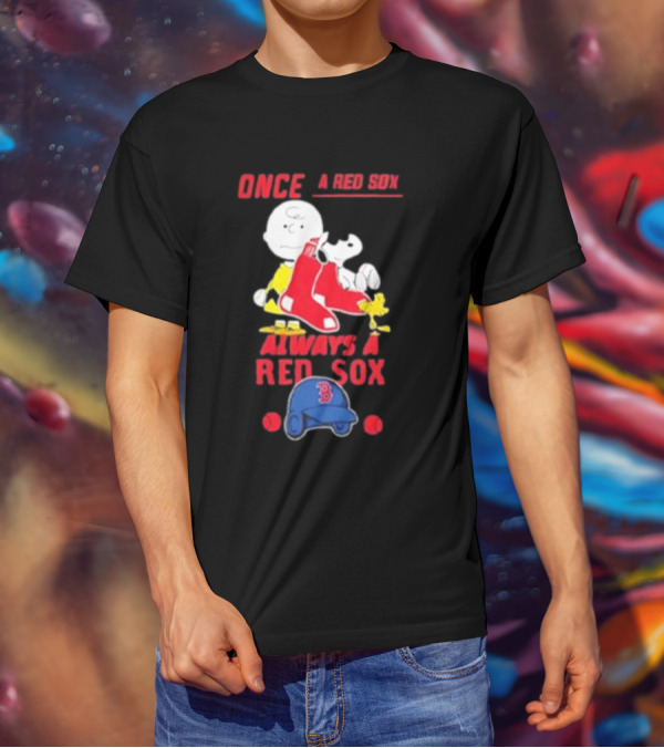 Once A Red Sox Always A Red Sox Charlie Brown Snoopy Woodstock Boston Helmet T-Shirt