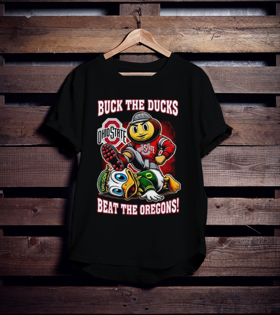 Ohio State Buckeyes Buck The Ducks Beat The Oregons 2025 Mascot Showdown T-Shirt