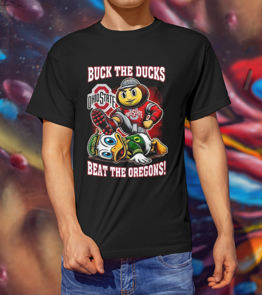 Ohio State Buckeyes Buck The Ducks Beat The Oregons 2025 Mascot Showdown T-Shirt