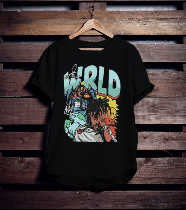 Juice WRLD Rapper Signature And Cartoon Globe With Crown T-Shirt