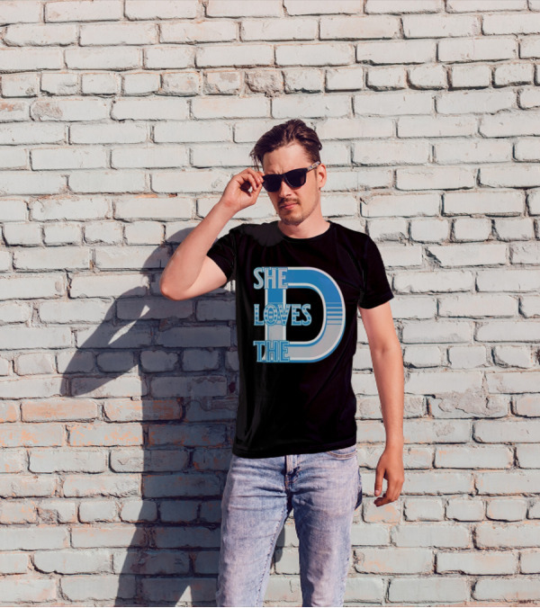 She Loves The D Detroit Blue Striped Lettering T-Shirt