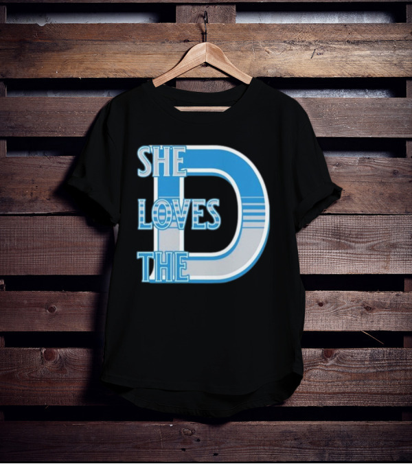She Loves The D Detroit Blue Striped Lettering T-Shirt