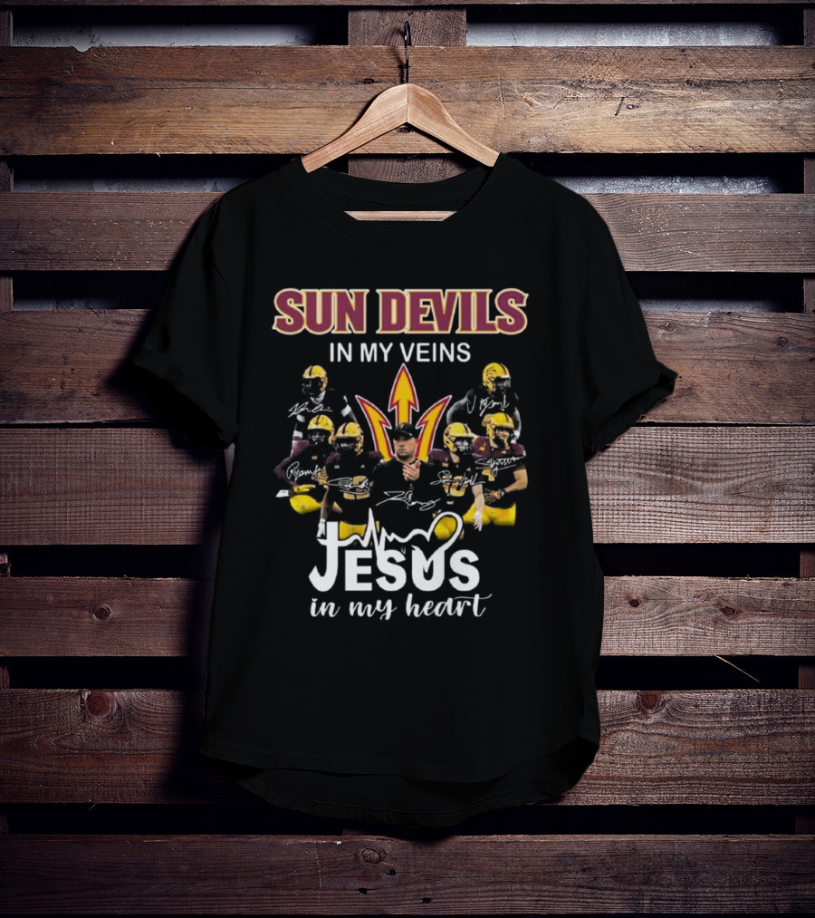 Sun Devils In My Veins Jesus In My Heart Signatures 2025 Football T-Shirt