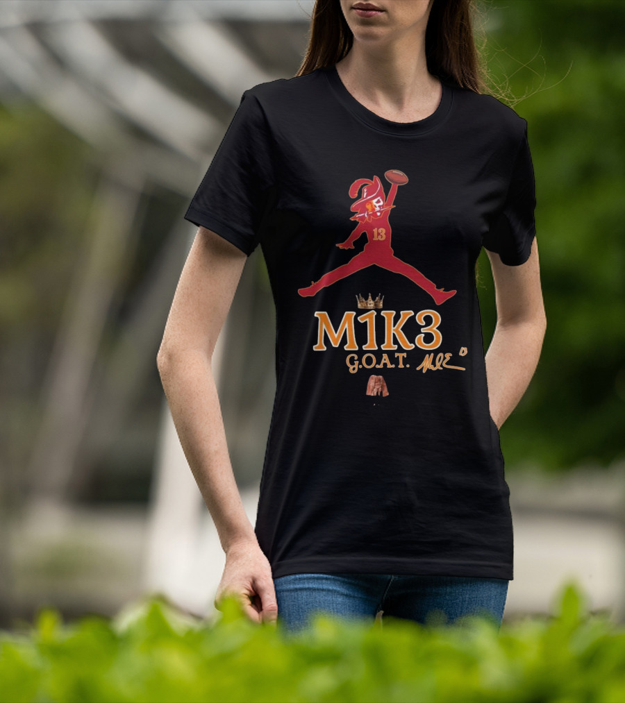 M1K3 G.O.A.T. Mike Evans 13 Buccaneers Signature Crown Football T-Shirt