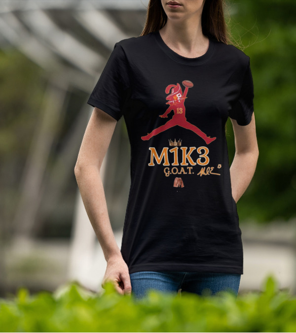 M1K3 G.O.A.T. Mike Evans 13 Buccaneers Signature Crown Football T-Shirt