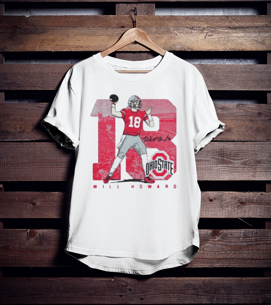 Will Howard 18 Ohio State Buckeyes Signature Football T-Shirt