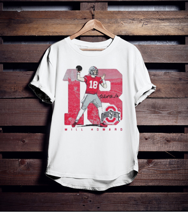 Will Howard 18 Ohio State Buckeyes Signature Football T-Shirt