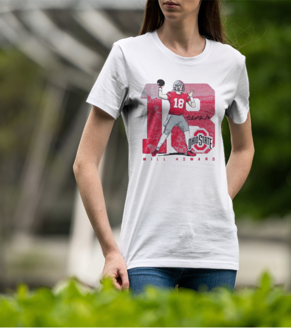 Will Howard 18 Ohio State Buckeyes Signature Football T-Shirt