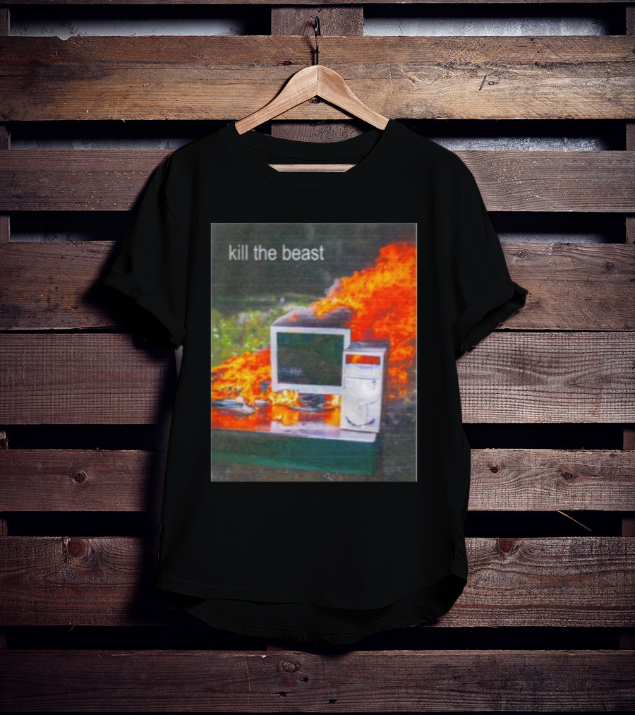 Kill The Beast Flaming Computer Dogecore Duel Monitors T-Shirt