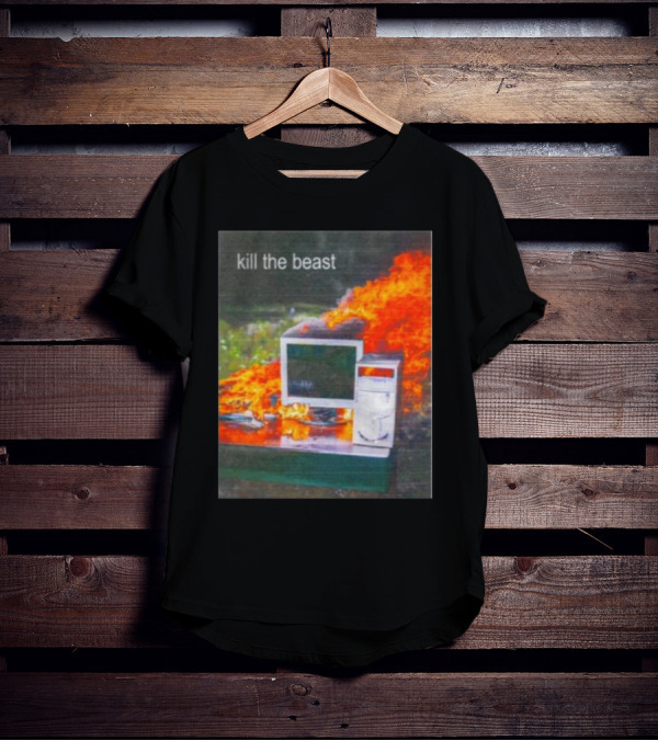 Kill The Beast Flaming Computer Dogecore Duel Monitors T-Shirt