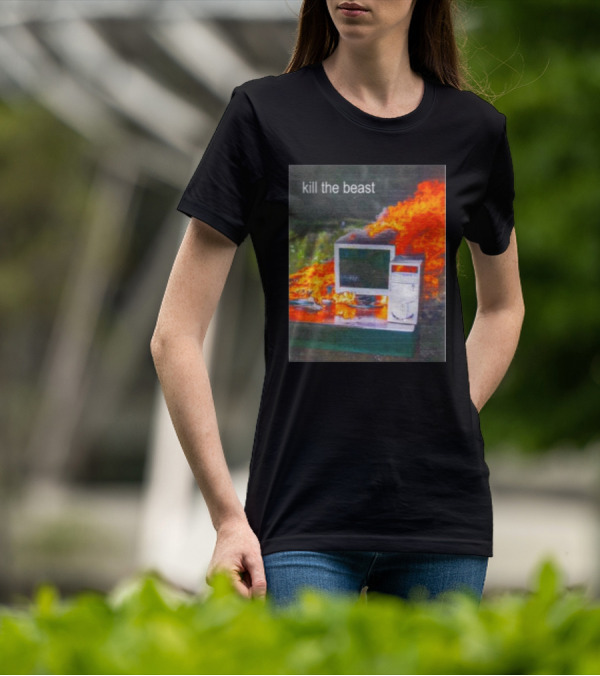 Kill The Beast Flaming Computer Dogecore Duel Monitors T-Shirt