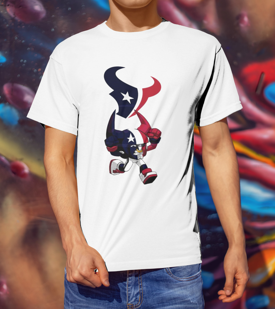 FL Rush Zone Houston Texans Cartoon Character 2025 Running Bull With Team Logo Star Helmet T-Shirt