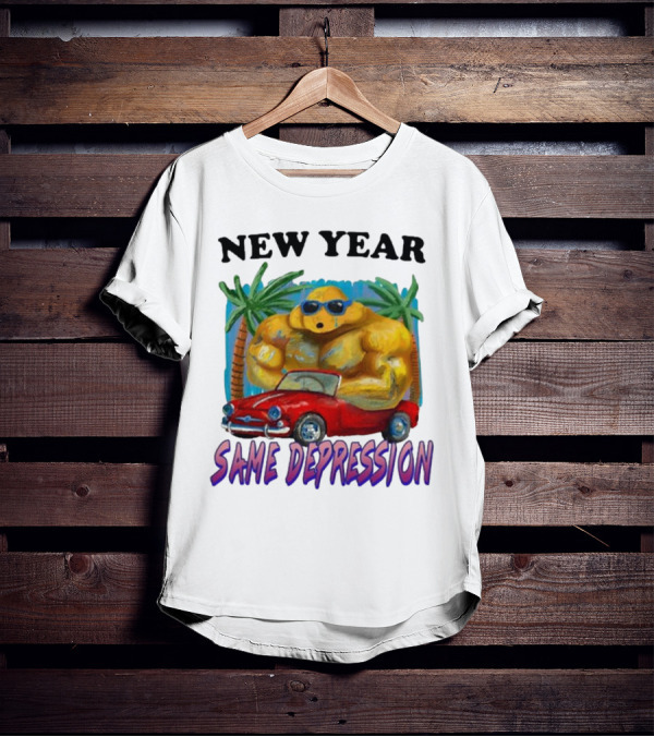 New Year Same Depression Buff Duck Red Convertible Palm Trees T-Shirt