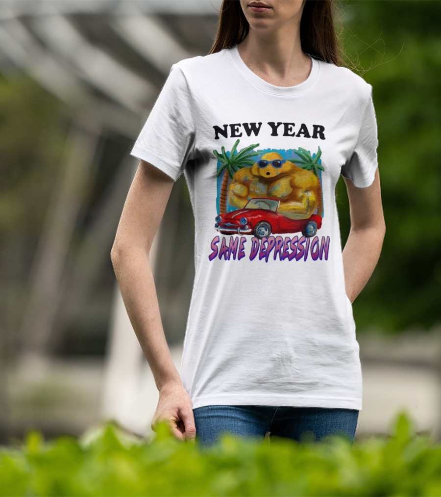 New Year Same Depression Buff Duck Red Convertible Palm Trees T-Shirt