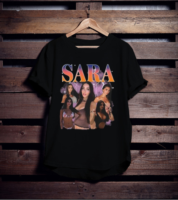 Sara Maughan Model Photo Montage With Lightning Background T-Shirt