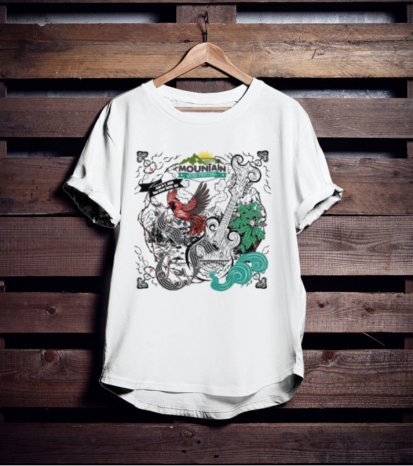 Mountain Music Festival June 5-7, 2025 New River Gorge WV Cardinal Guitar Nature Elements T-Shirt