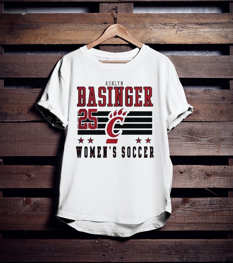 Ashlyn Basinger 25 Women's Soccer Cincinnati Bearcats Striped NIL T-Shirt