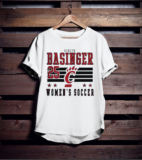 Ashlyn Basinger 25 Women's Soccer Cincinnati Bearcats Striped NIL T-Shirt