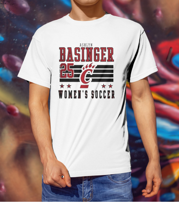 Ashlyn Basinger 25 Women's Soccer Cincinnati Bearcats Striped NIL T-Shirt