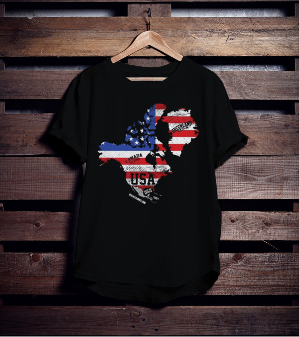 USA Canada Greenland Flag Map Bold Lines T-Shirt