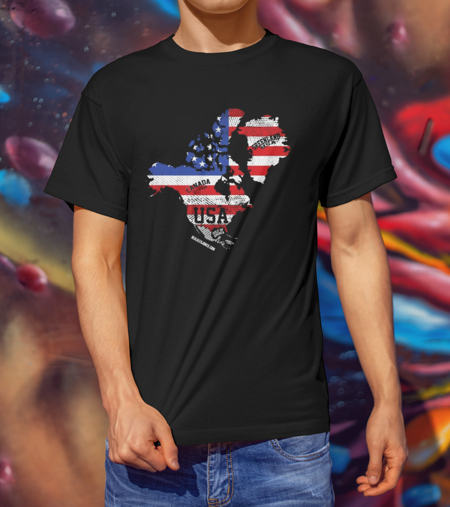 USA Canada Greenland Flag Map Bold Lines T-Shirt
