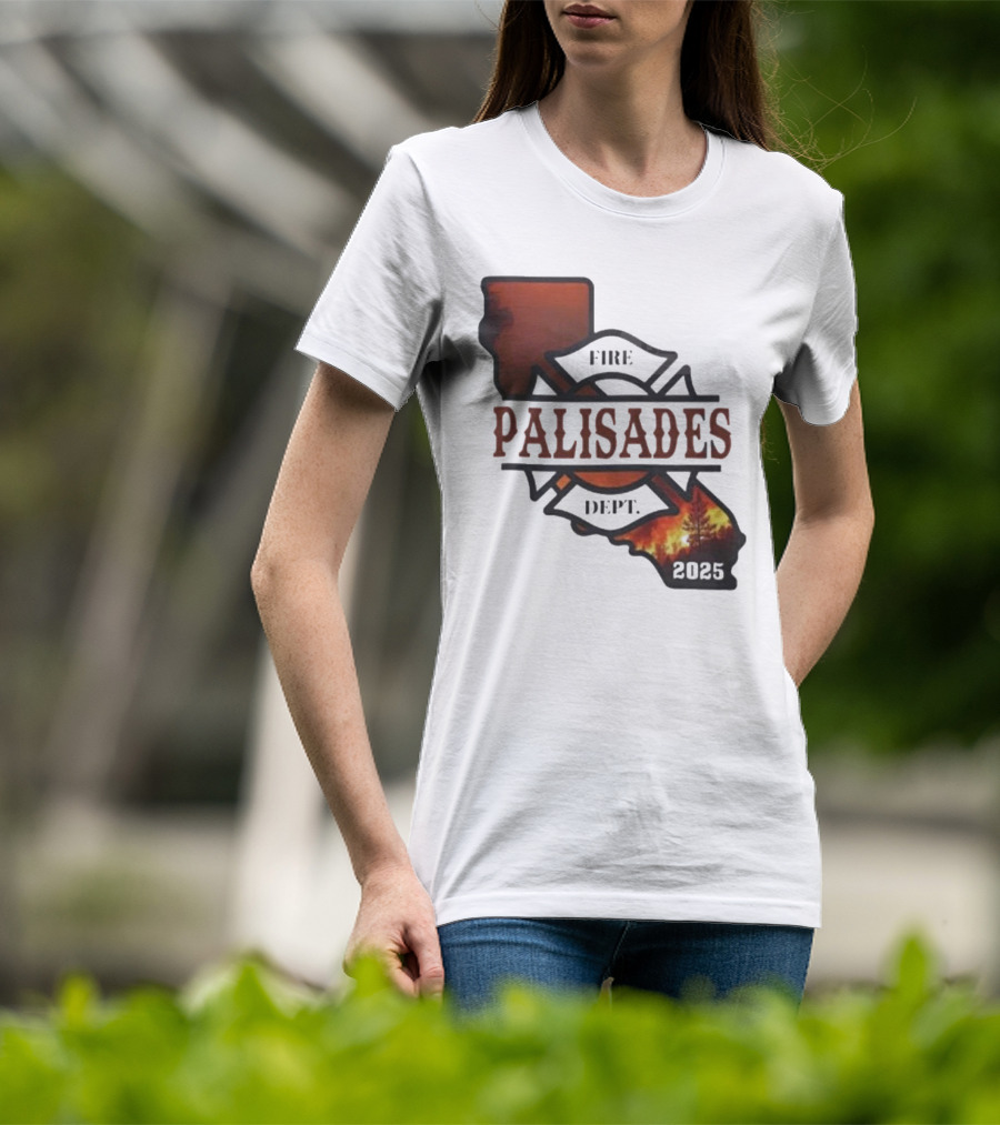 California Republic Palisades Fire Dept 2025 Badge With State And Flames T-Shirt
