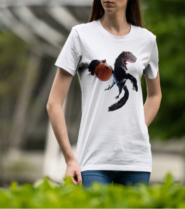 Coolioart Deinonychus Dinosaur With Spalding Basketball T-Shirt