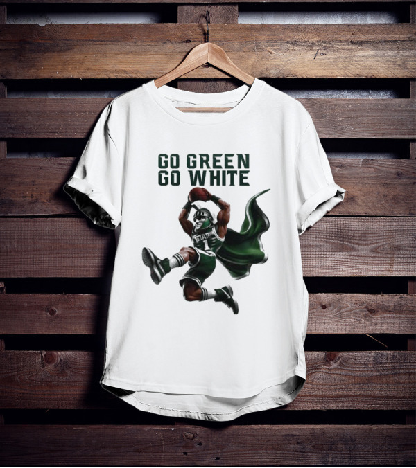 NCAA Michigan State Spartans Go Green Go White 2025 Mascot Dunking Basketball Player T-Shirt