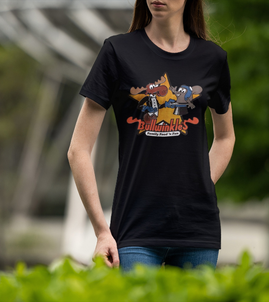 Bullwinkle's Family Food 'n Fun Moose And Squirrel Star T-Shirt