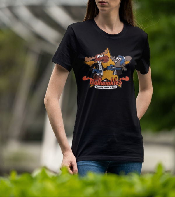 Bullwinkle's Family Food 'n Fun Moose And Squirrel Star T-Shirt