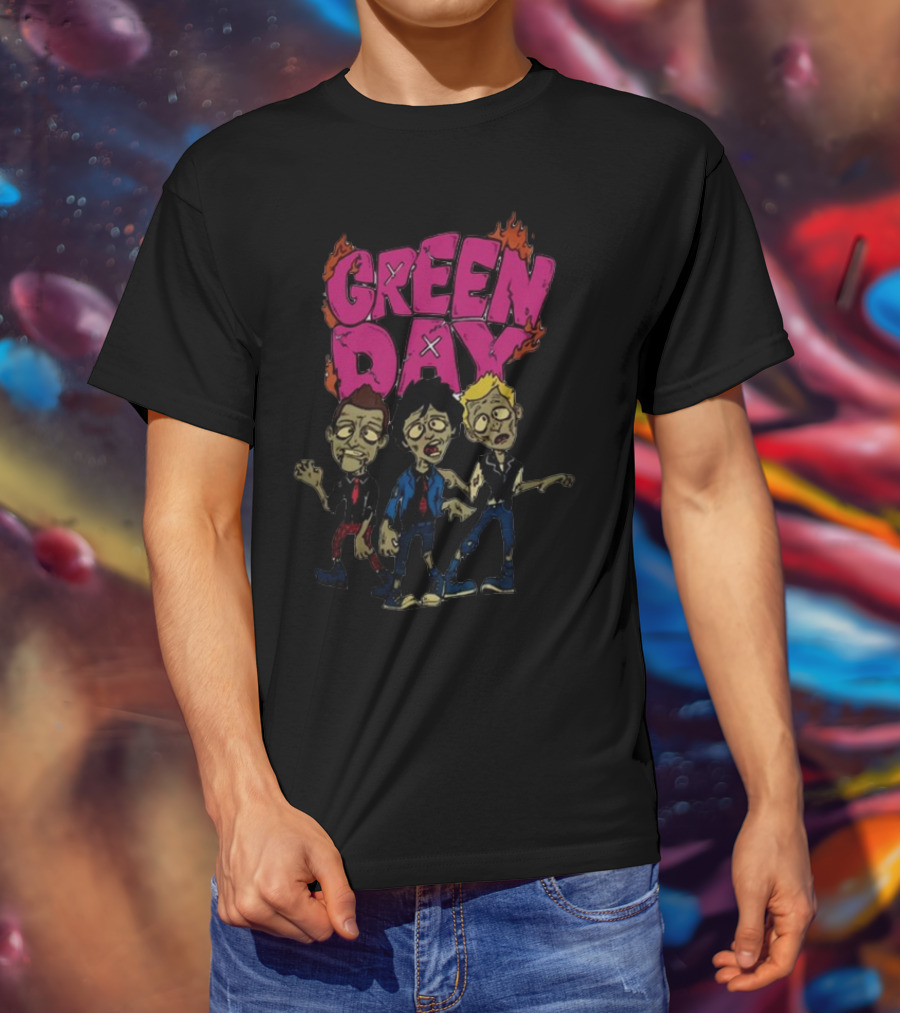 Green Day Cartoon Band Members The Saviors Tour T-Shirt