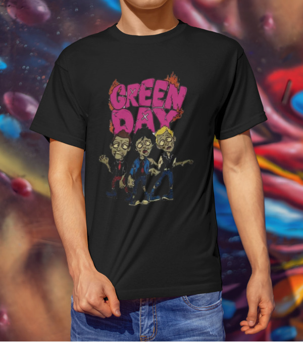 Green Day Cartoon Band Members The Saviors Tour T-Shirt