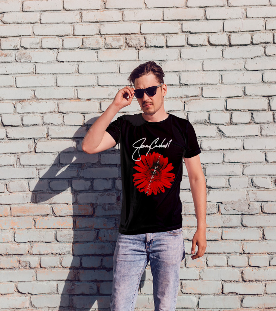 Jerry Cantrell Red Flower With Signature And Cross Stitch T-Shirt