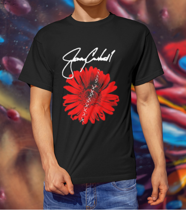 Jerry Cantrell Red Flower With Signature And Cross Stitch T-Shirt