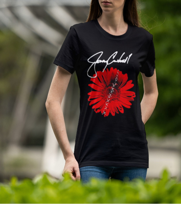 Jerry Cantrell Red Flower With Signature And Cross Stitch T-Shirt