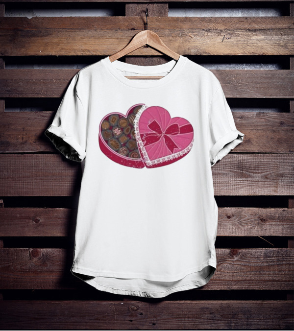 Mallory Ervin Heart Shaped Box Of Chocolates With Pink Ribbon Lace T-Shirt