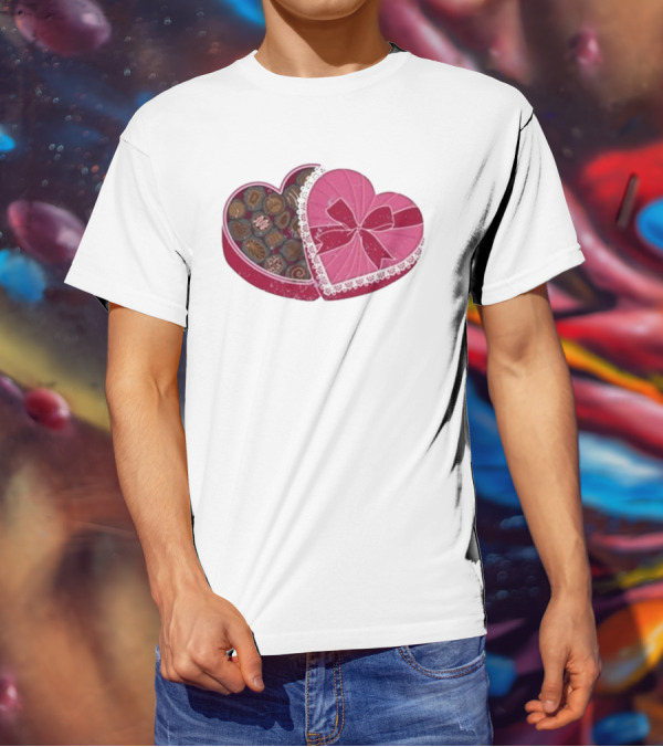 Mallory Ervin Heart Shaped Box Of Chocolates With Pink Ribbon Lace T-Shirt