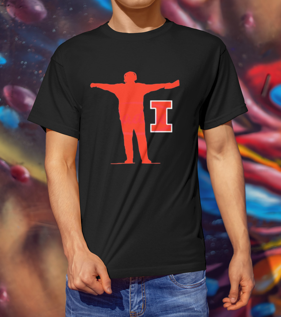 Bret Bielema Illinois Fighting Illini Football Coach Sign Silhouette With Block I T-Shirt