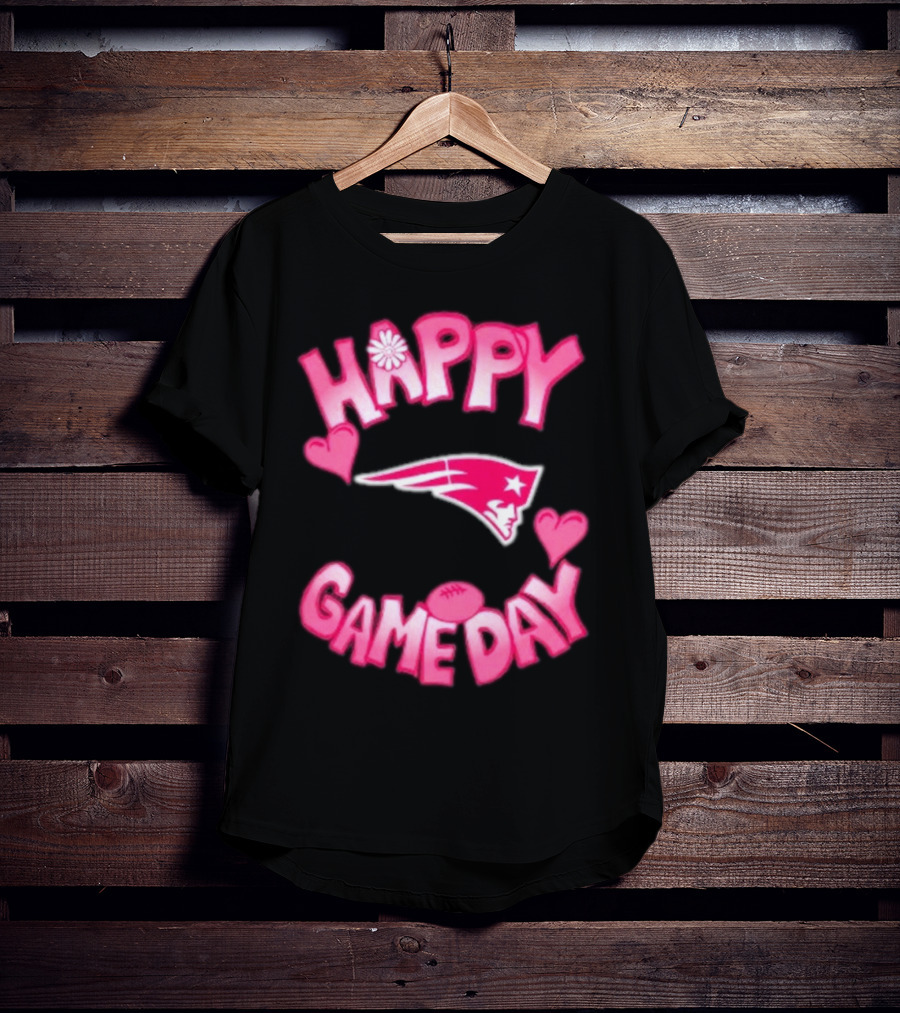 Valentine’s Day New England Patriots Happy Gameday 2025 With Hearts And Football T-Shirt