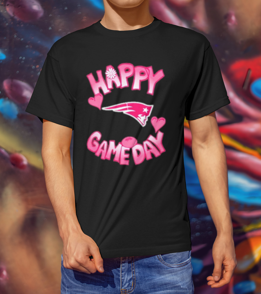 Valentine’s Day New England Patriots Happy Gameday 2025 With Hearts And Football T-Shirt