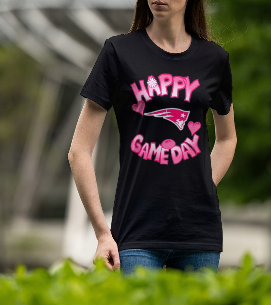 Valentine’s Day New England Patriots Happy Gameday 2025 With Hearts And Football T-Shirt