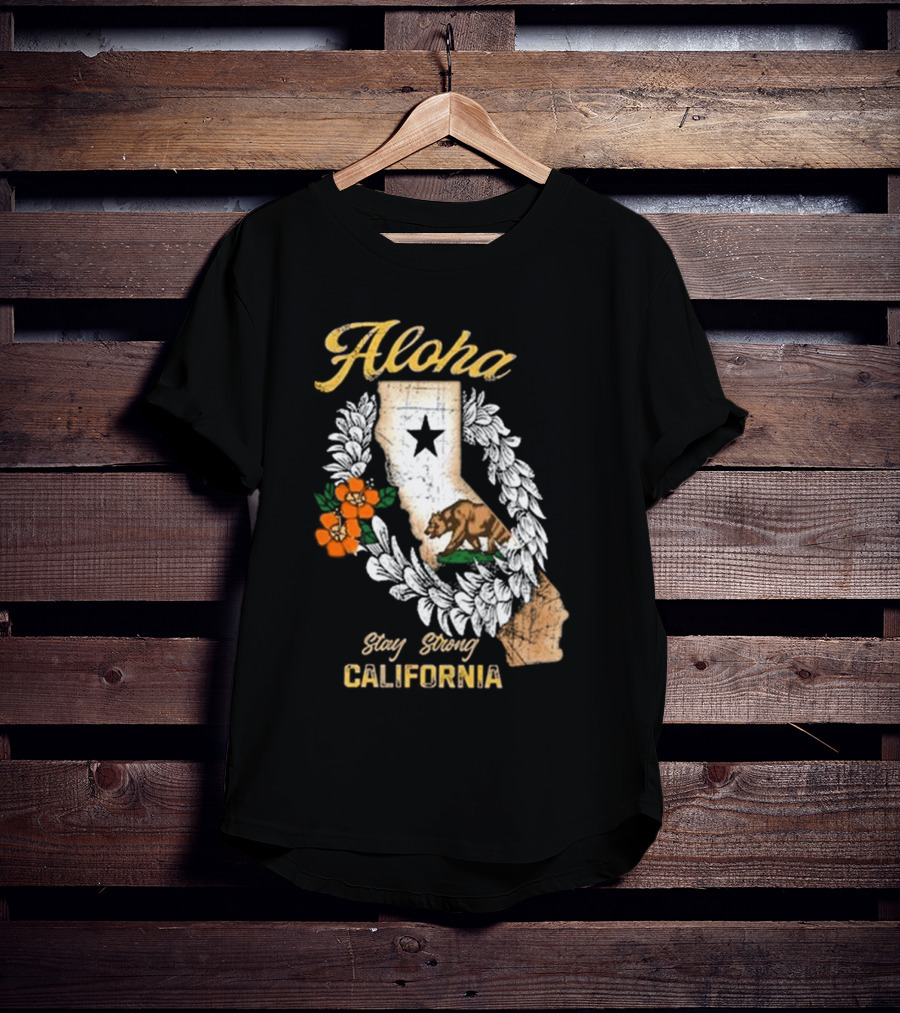 Aloha Stay Strong California Bear Star Map And Flower Garland T-Shirt