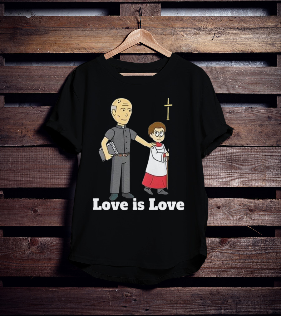Love Is Love Priest Cartoon With Cross And Child T-Shirt