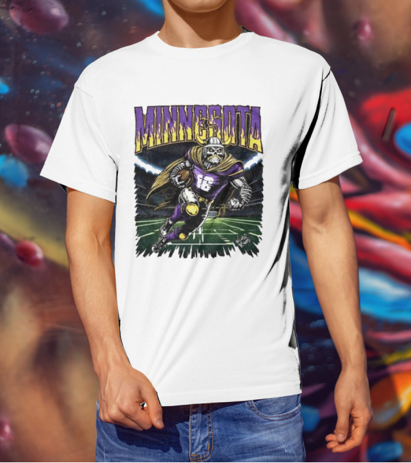 Minnesota Vikings Skeleton Player Football Run T-Shirt