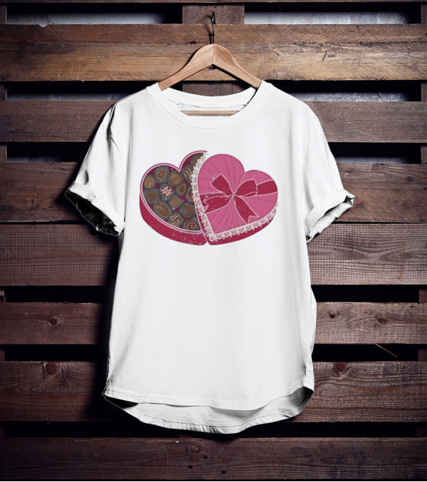 Heart Shaped Box Of Chocolates With Lace And Bow T-Shirt