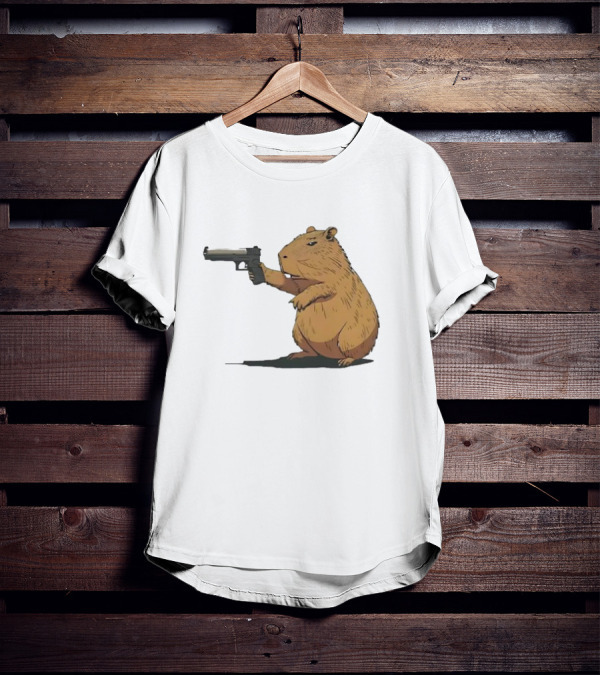 Capybara Holding A Gun In A Humorous Pose T-Shirt