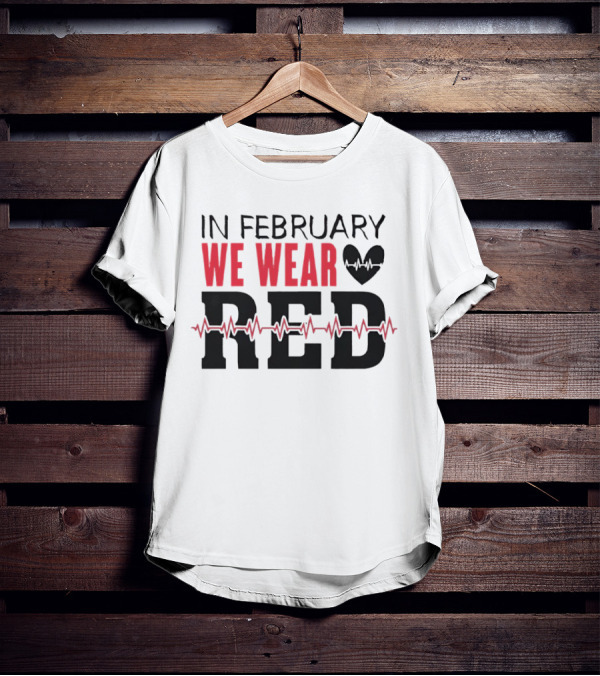 In February We Wear Red Heartbeat Motif T-Shirt