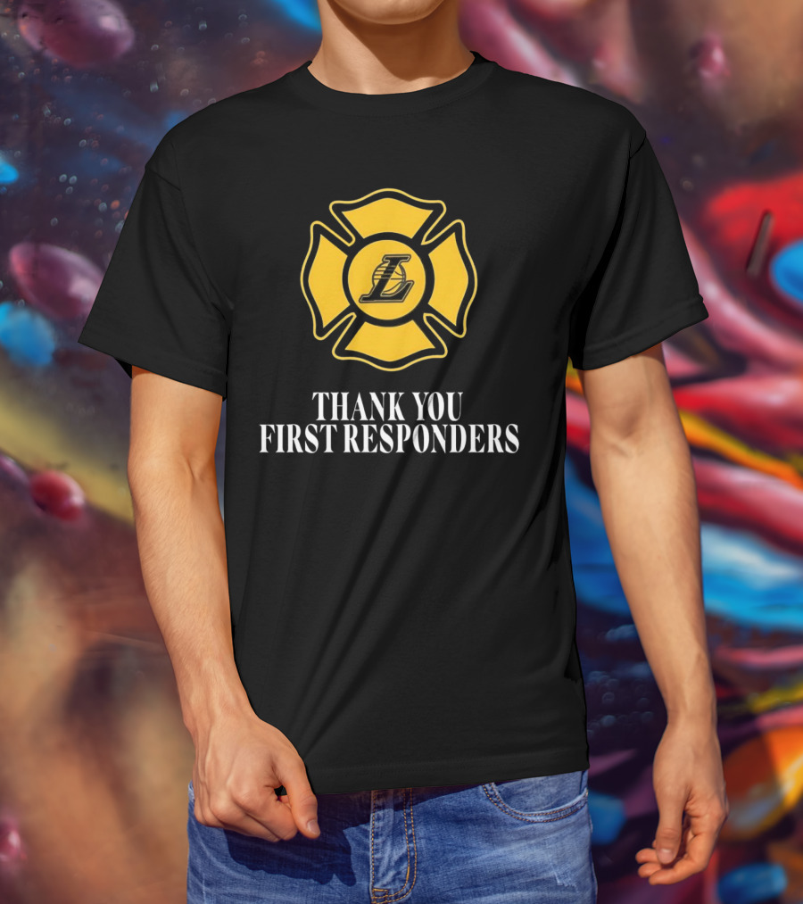 Los Angeles Lakers Thank You First Responders Firefighter Emblem T-Shirt